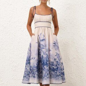 Zimmerman Willey Blue Palm Pattern Picnic Dress